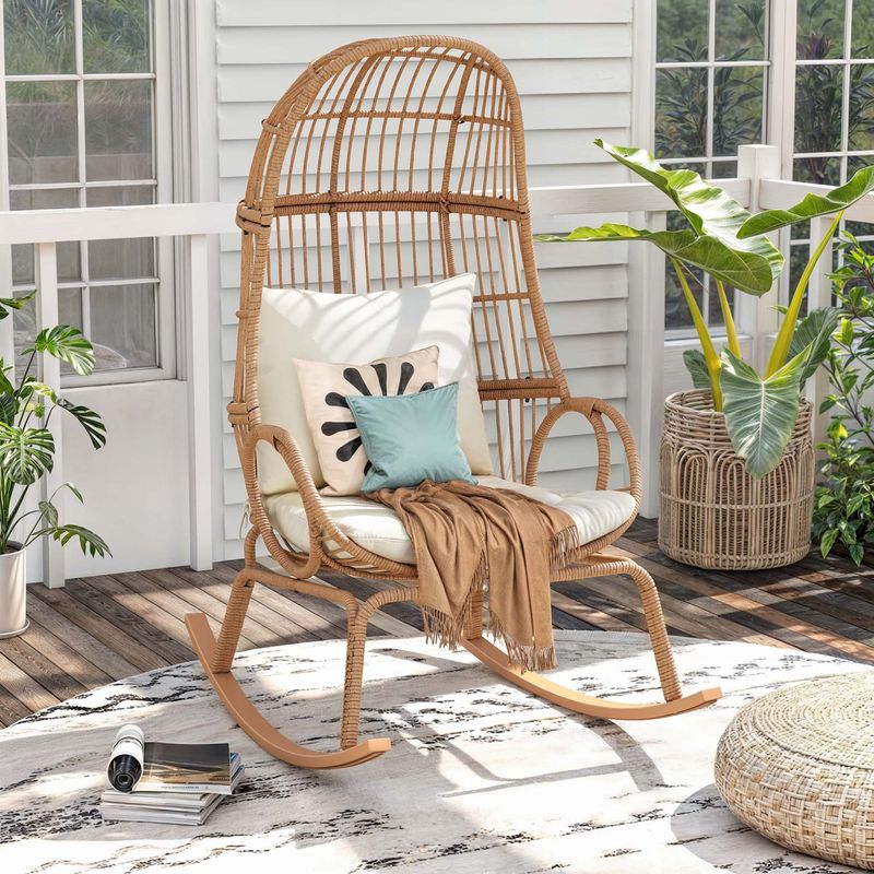 rocking egg chair, small egg chair indoor, egg chair, outdoor, patio lounger chair, wicker egg chair, rattan egg chair, egg chair with stand