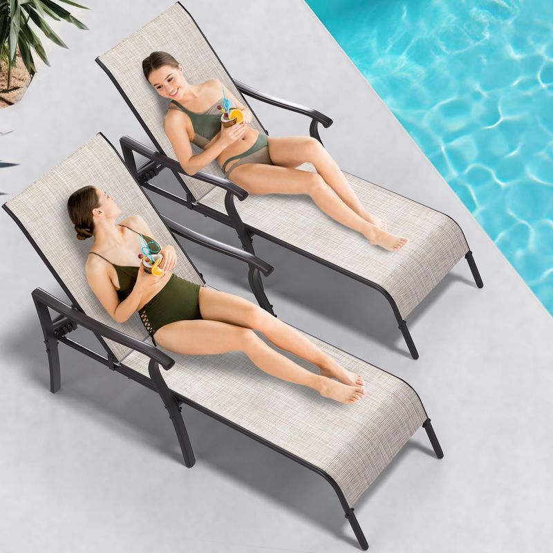 Relaxing on chaise lounge chairs