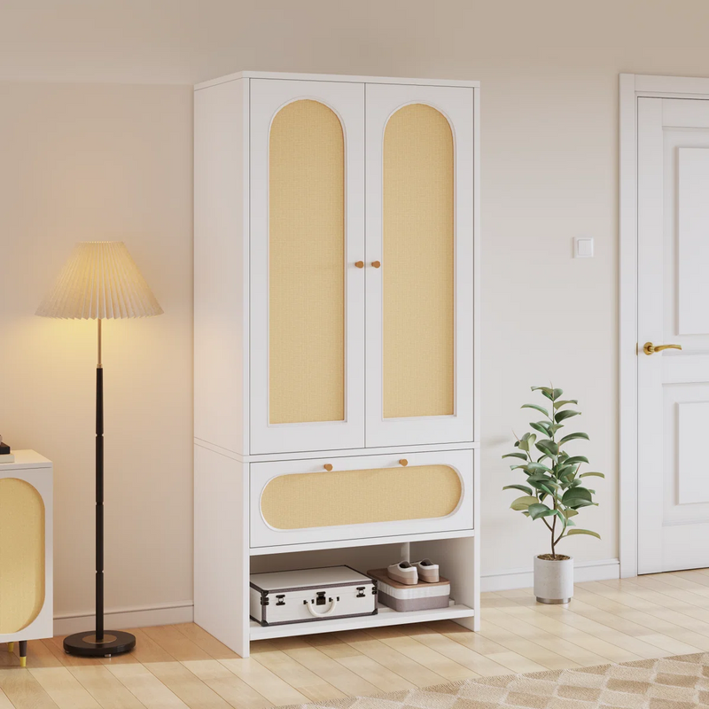 side view of closet dressers