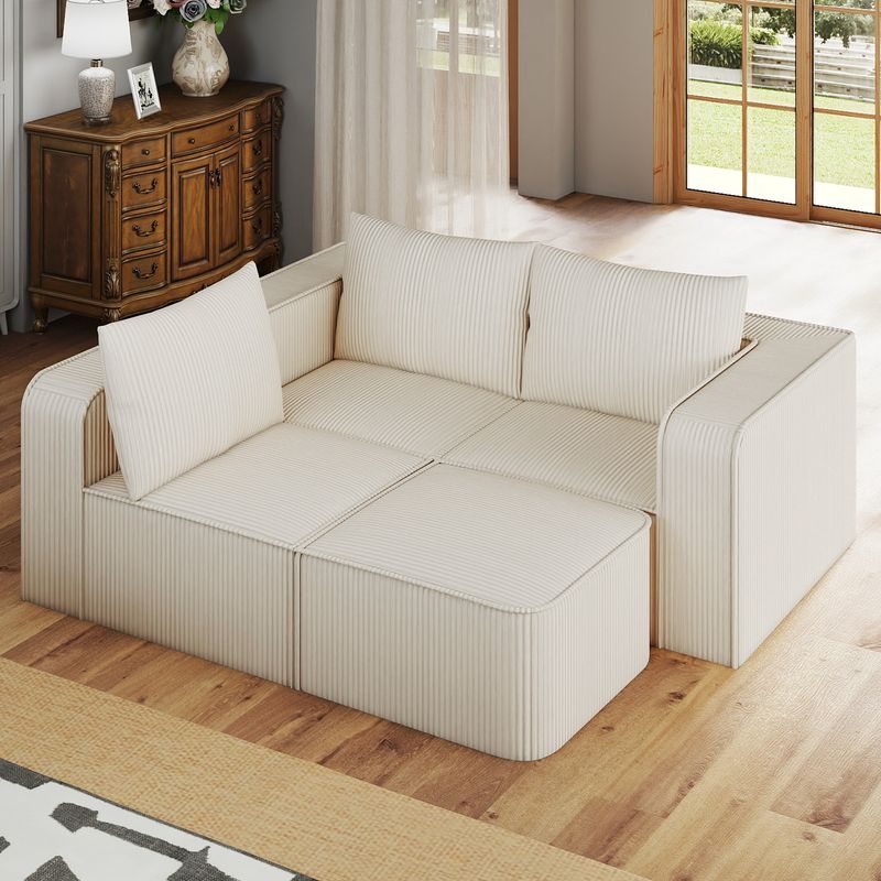 Modular Corduroy Sofa Bed, Customizable Sectional Sofa, No-Assembly Cloud Sofa, L-Shaped Convertible Sofa, Luxury Modular Sofa Set