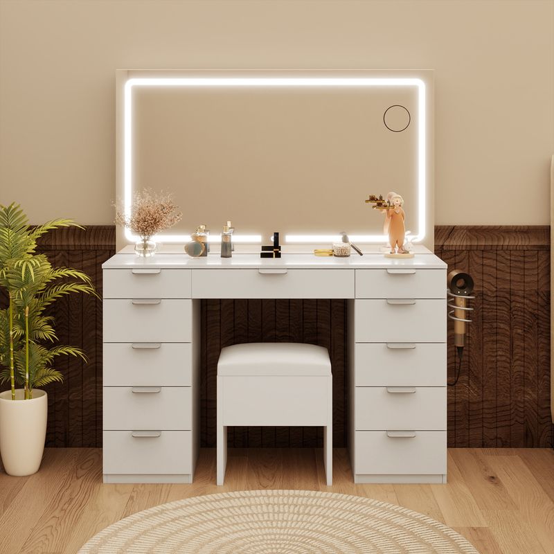 vanity table with led lighted mirror