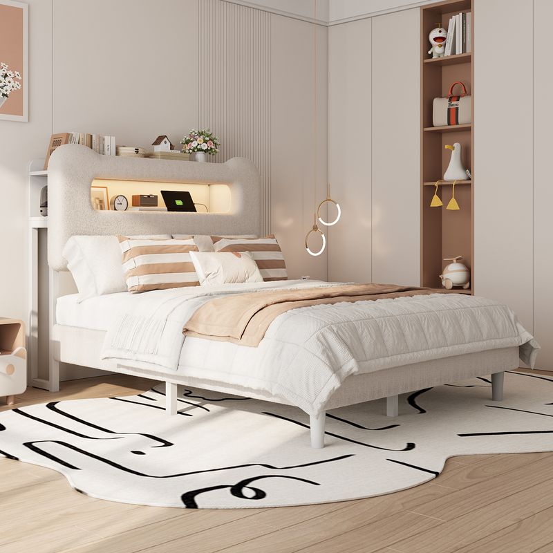 white boucle bed frame