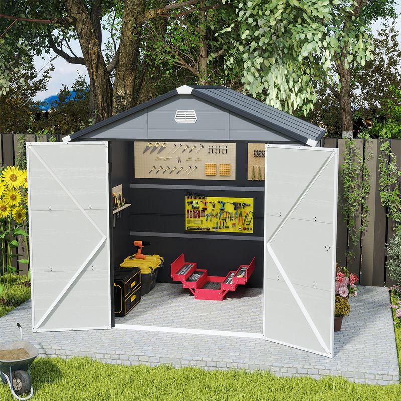 The shed house with the door open