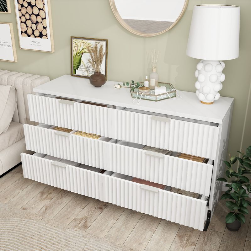 Overhead display of white dressers