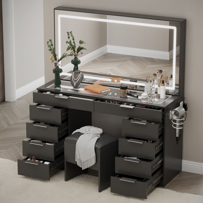 black vanity table with drawers
