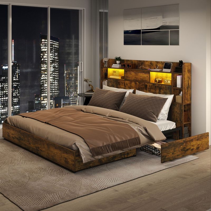 mid century bed frame with storage