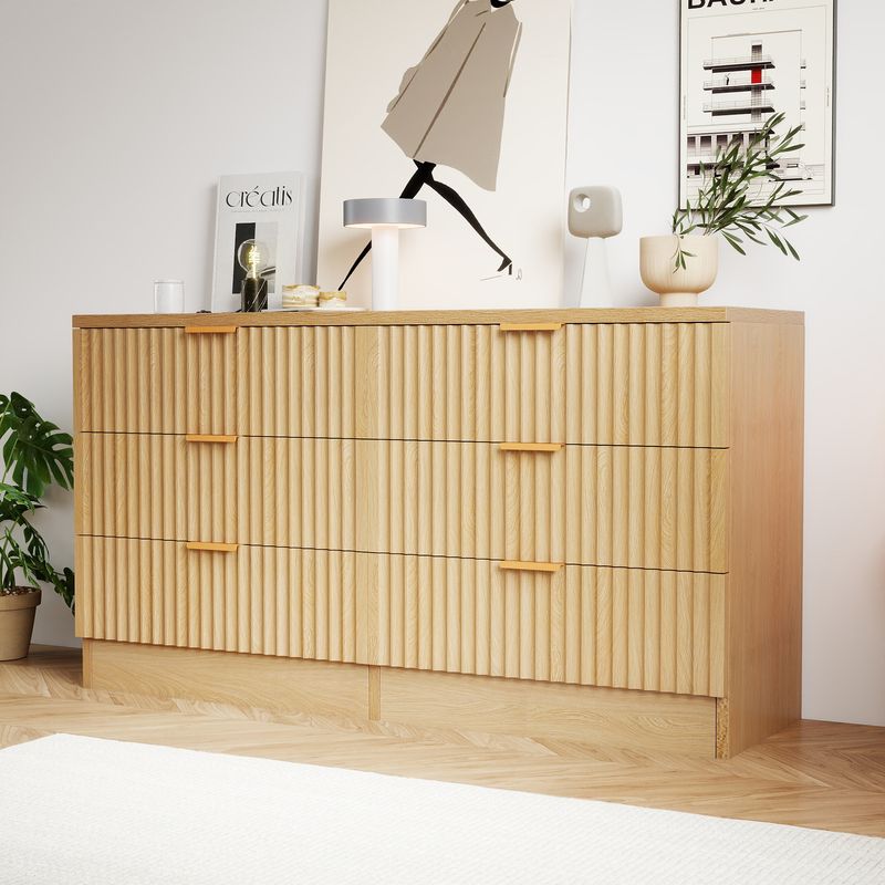 Side view of the wavy modern 6 drawer dresser