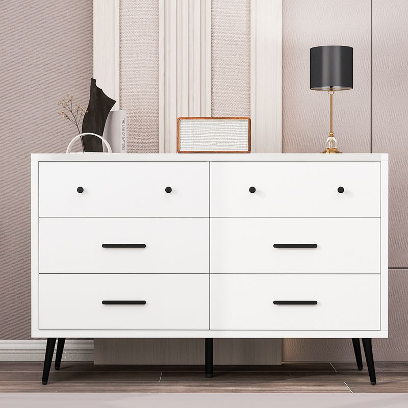 Front view of white bedroom dressers in the bedroom