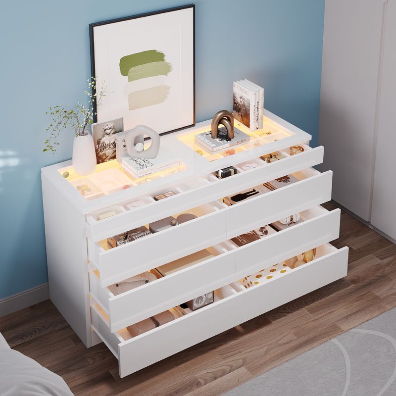 Overhead display of 8 drawer dressers