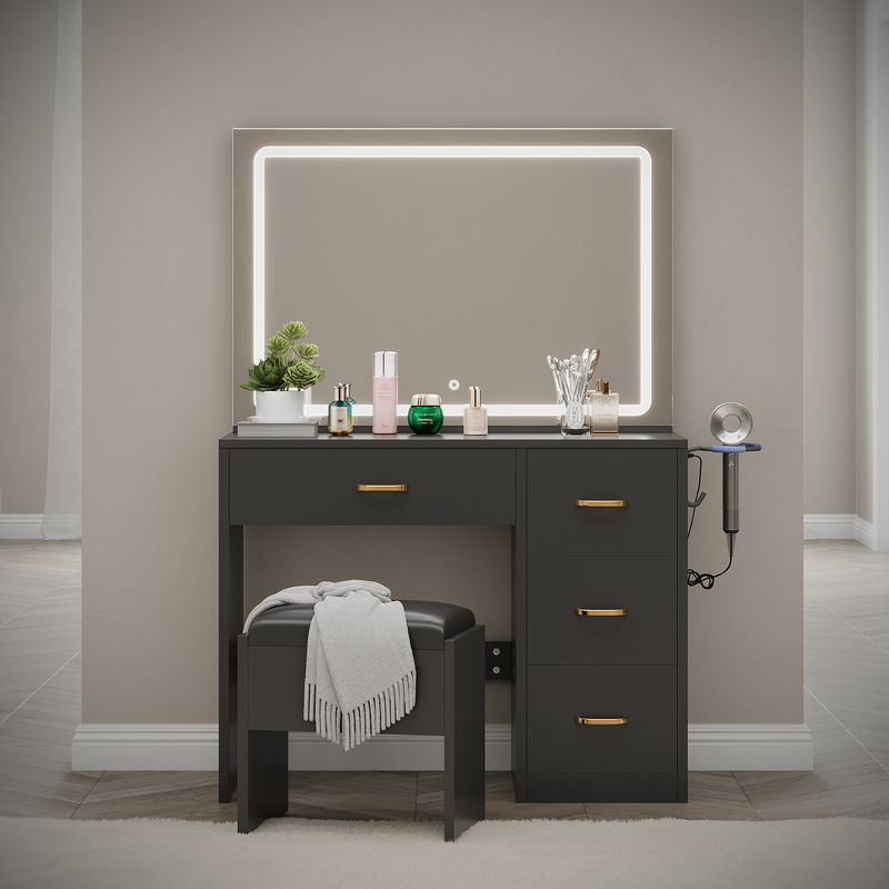 modern vanity desk with drawers, black vanity desk with led mirror​, vanity desk with led mirror​, vanity desk with led lights​, vanity desk with mirror and led lights, black vanity desk​, black vanity desk with mirror and lights, black vanity desk with drawers​