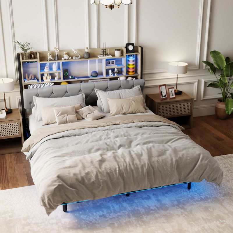 floating bed frame with led lights