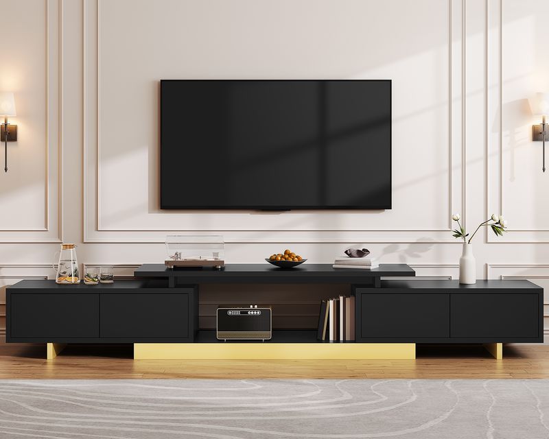 modern extendable tv stand, extendable tv stand​, modern black tv stand, black tv stand, black corner tv stand​