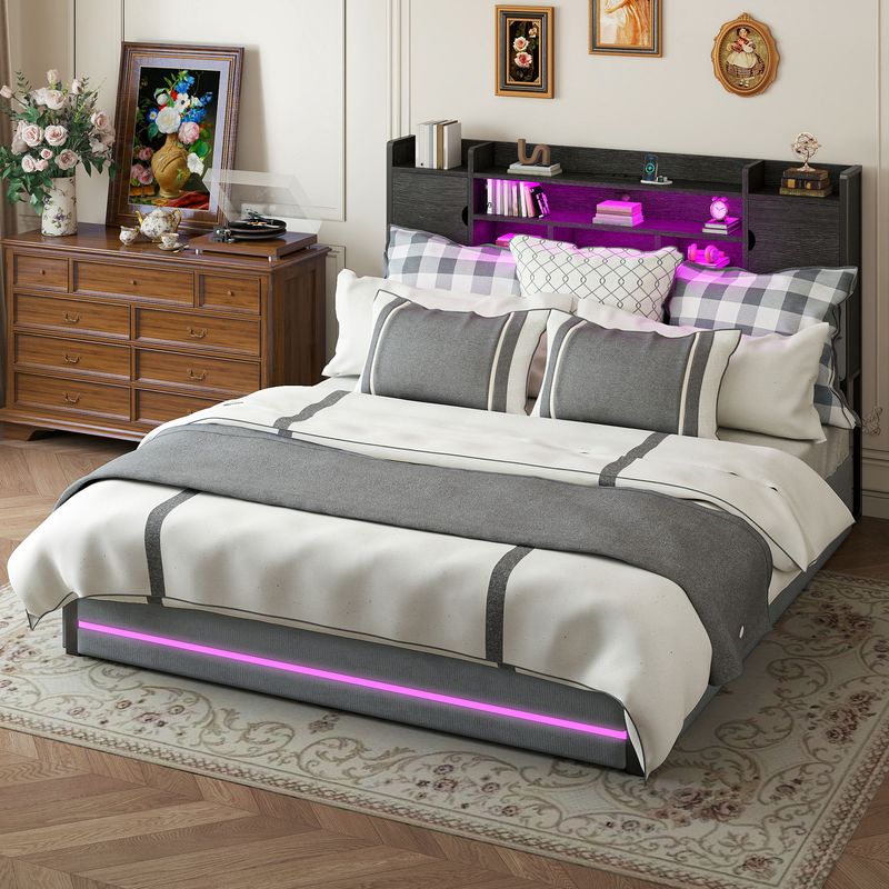 grey upholstered bed frame, queen bed frame with storage​, upholstered bed frame with storage, pu leather queen bed frame, upholstered bed frame​, queen size bed frame, grey bed frame, grey queen size bed frame
