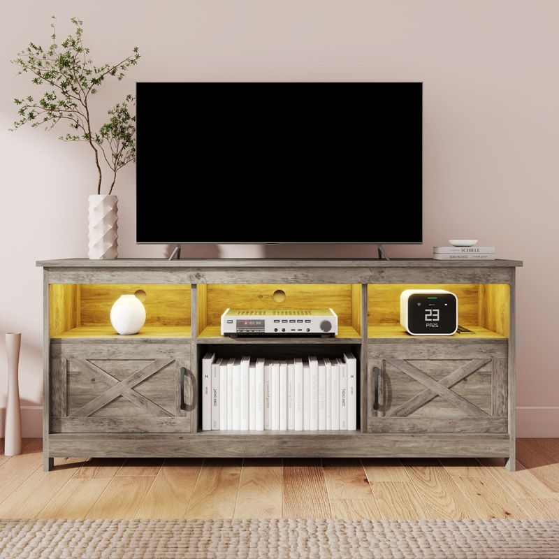 light grey tv stand, tv stand with storage, farmhouse tv stand​, tv stand with adjustable shelves, tv stand with open shelves, tv stand with adjustable shelves, tv stand for 65 inch tv