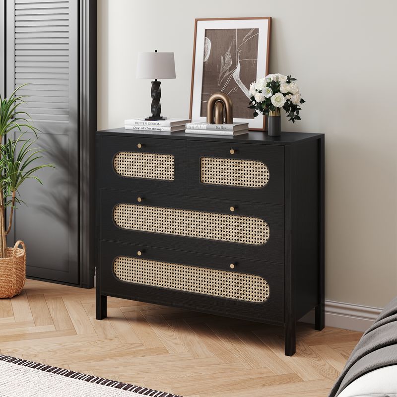 Side view of the black dresser 4 drawer