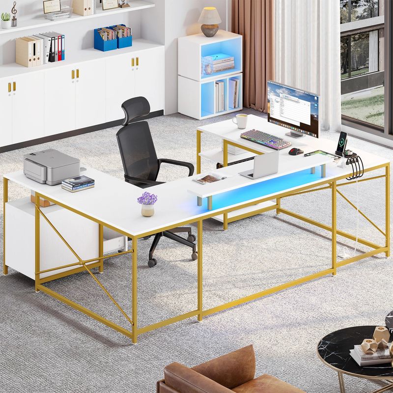 u-shaped gaming desk, office desk, gaming desk, computer desk, u shaped gaming desk, desk with drawer, led desk, reversible computer desk