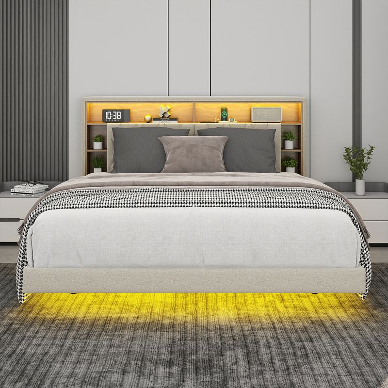 white bed frame with storage