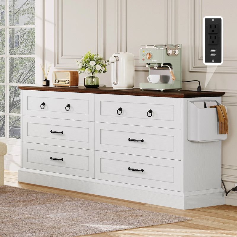 Side view of the white 6 drawer dresser