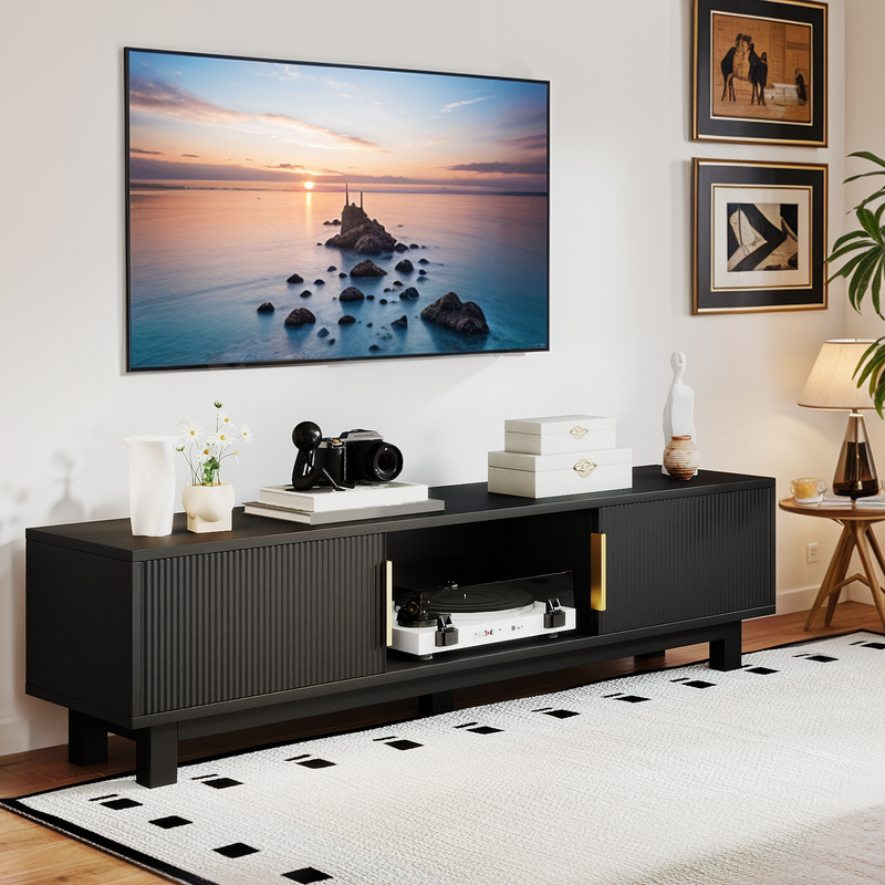 solid wood tv stand, black solid wood tv stand​, 59 inch tv stand, tv stand for 65 inch tv​, black tv stand, modern black tv stand