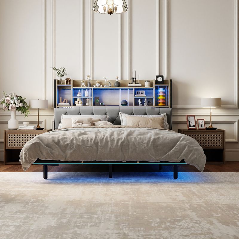 wooden floating bed frame