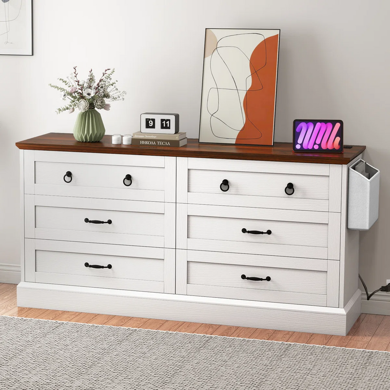 Side view of the white 6 drawer dresser