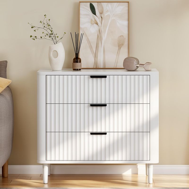 Front view of the white glossy wave design dresser