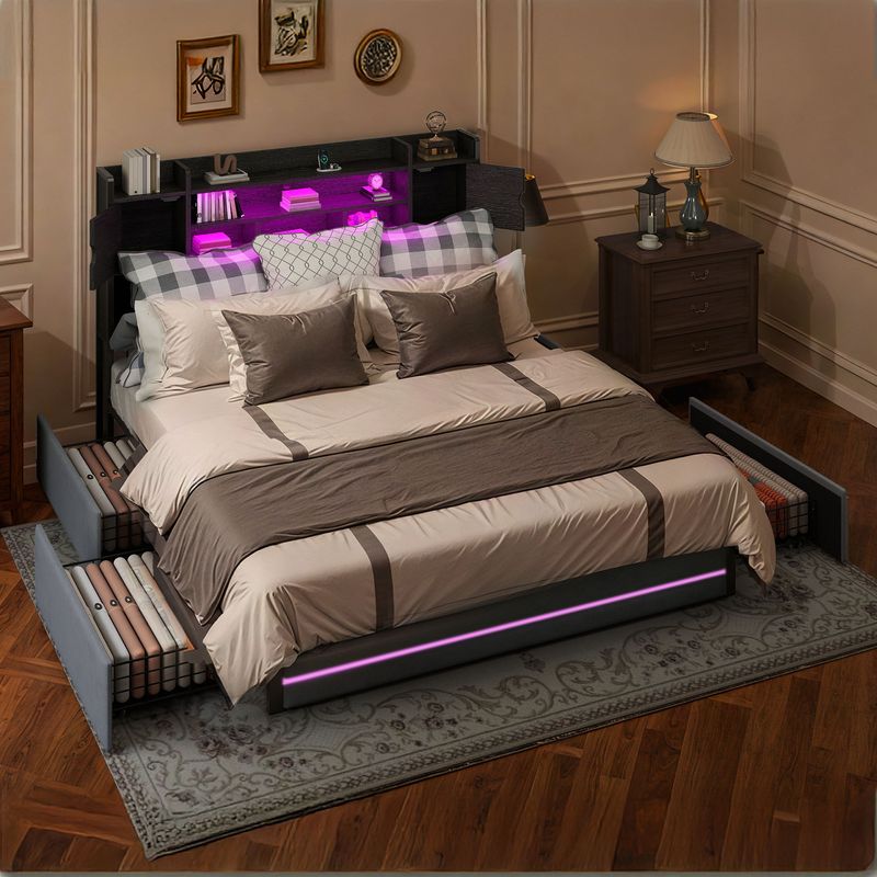 grey king size bed frame