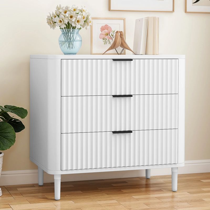 Side view of the white glossy wave design dresser