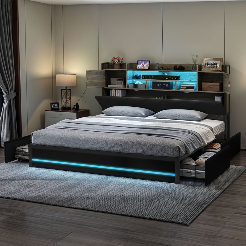 black king size bed frame with storage​, black king size bed frame, king size upholstered bed frame​, king bed frame with storage