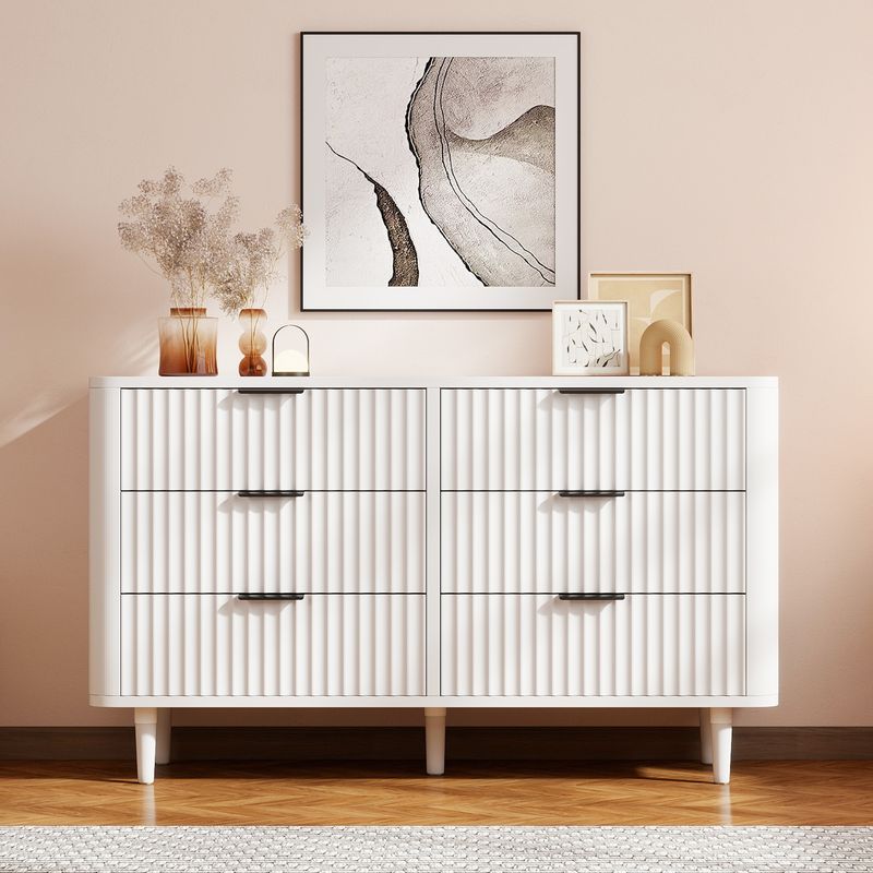 Front view of the white glossy wave design dresser