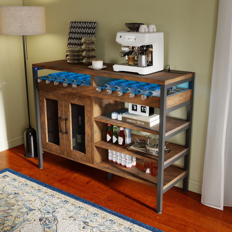 Side view of the wood bar cabinet