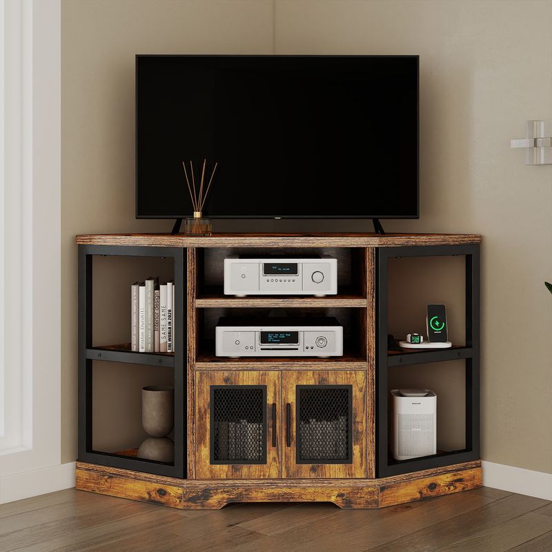 brown corner tv stand, tv stand, TV Stands with Storage, TV Cabinet, Wood TV Stands, Farmhouse TV Stands, TV Media Console, corner tv stand with storage, corner TV Stand, corner tv stand for 55 inch tv​, small corner tv stand, corner farmhouse tv stand​, brown tv stand, brown wood tv stand​
