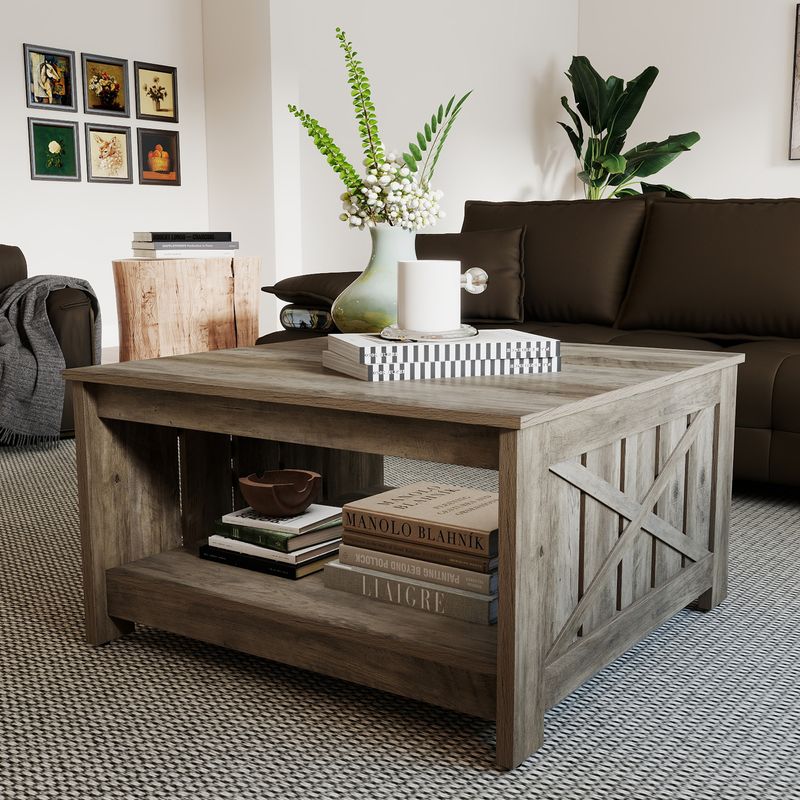Farmhouse Square Wooden Coffee Table​ with Storage