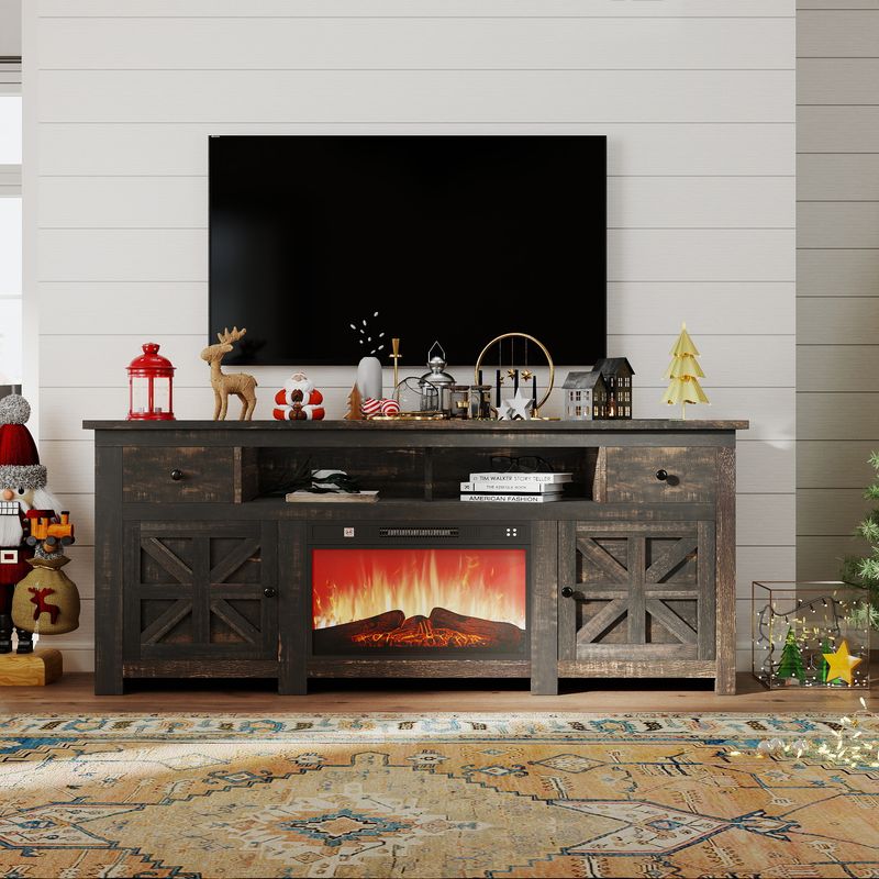 Front view of the tv stand with fireplace