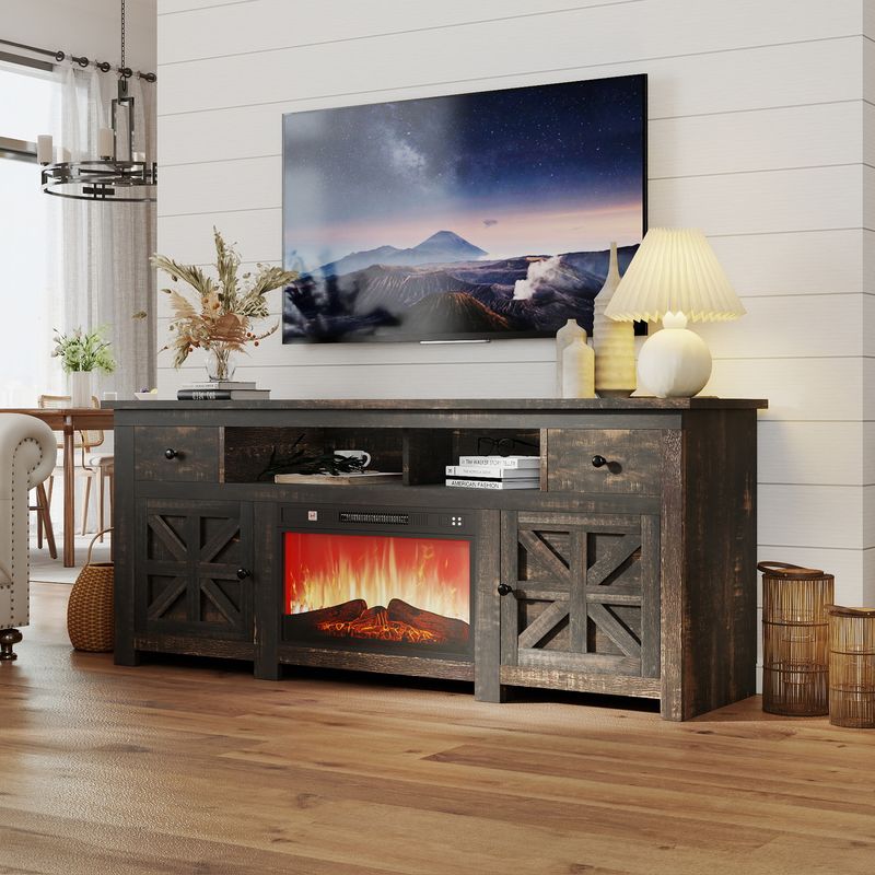 Side view of the tv stand with fireplace