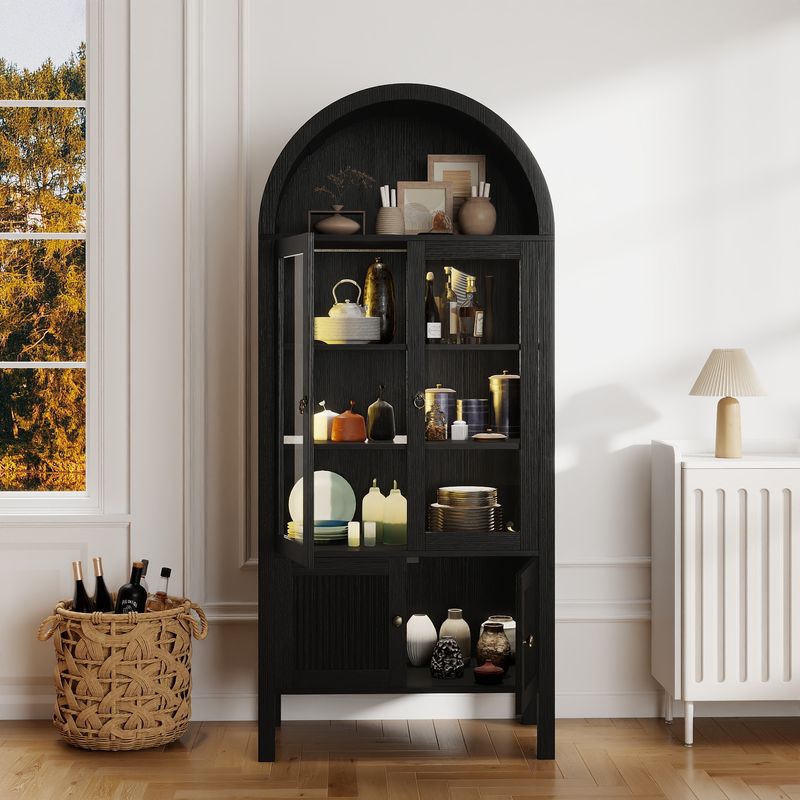 71" Tall Arched Kitchen Storage Cabinets with LED Light