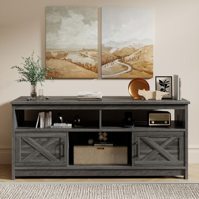 grey tv stand with barn doors