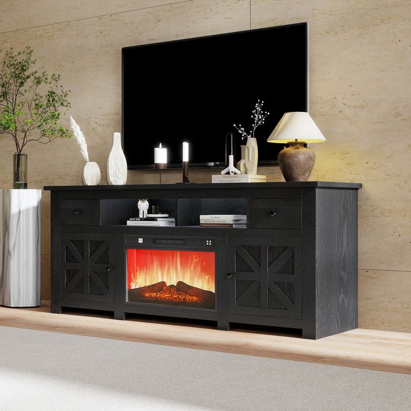 Side view of the black fireplace tv stand