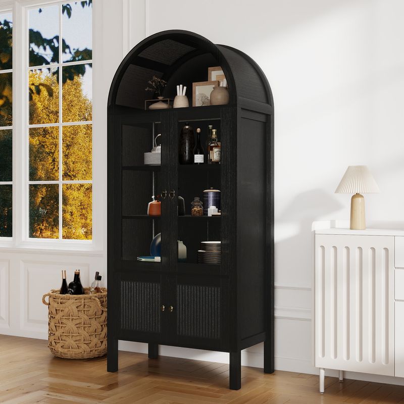 71" Tall Arched Kitchen Storage Cabinets with LED Light