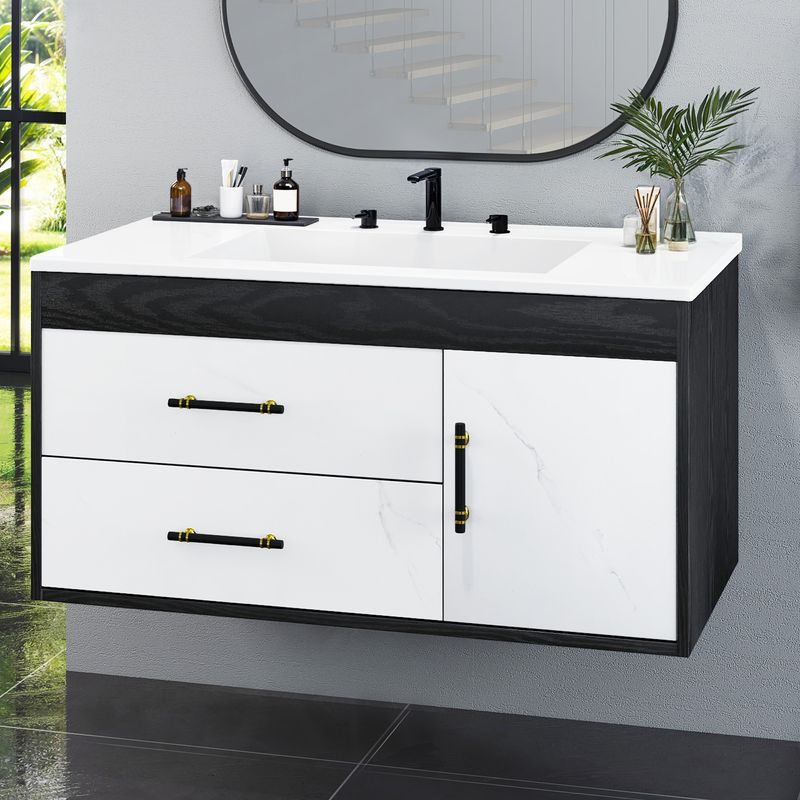wall mounted bathroom vanity, 36 inch floating vanity, marble vanity cabinet, ceramic sink vanity, space saving vanity, modern bathroom vanity, soft close drawer vanity, easy install vanity, small bathroom vanity