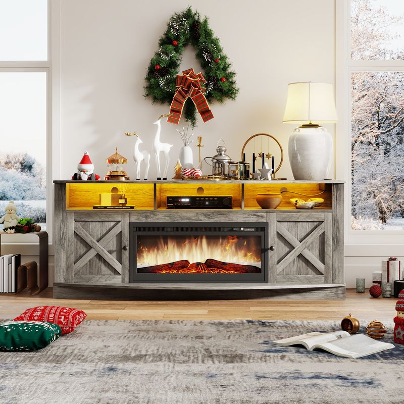 Front view of the tv stand with electric fireplace