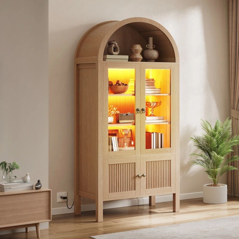 71" Arched Tall Kitchen Storage Cabinet with Doors and Shelves