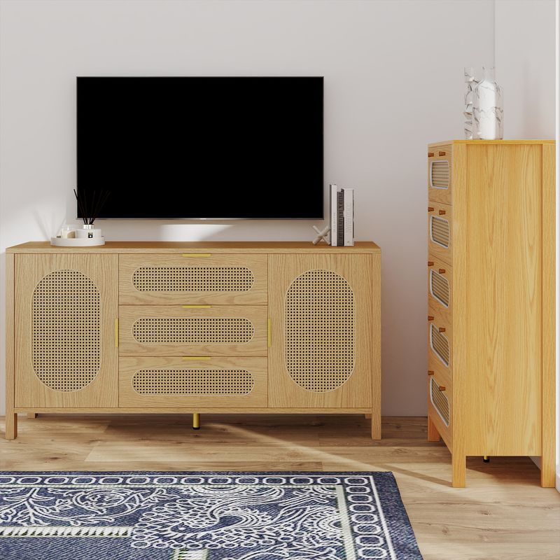 Rattan tv stand and 5 drawer tall storage ​cabinet