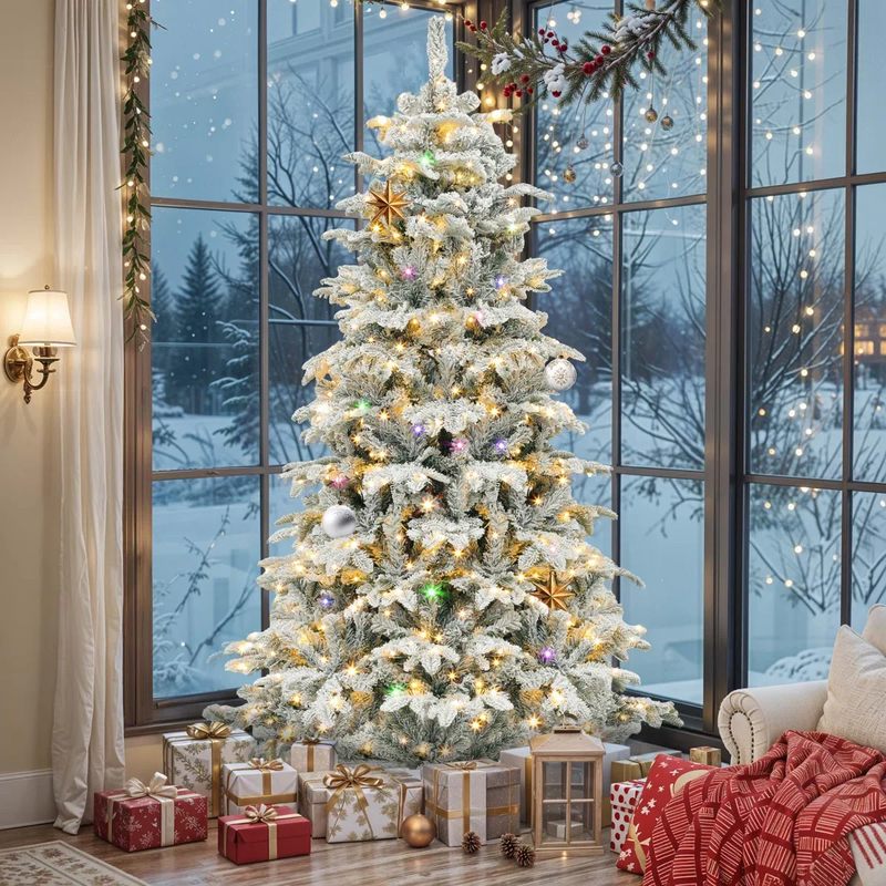 Beautiful snow flocked twinkly christmas tree for Christmas