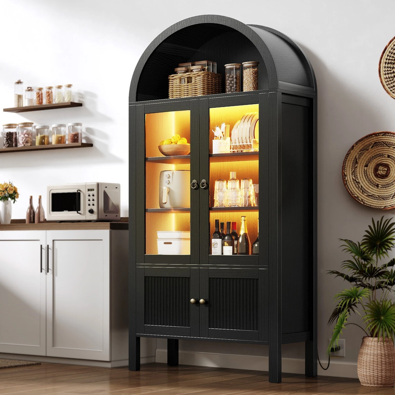 71" Tall Arched Kitchen Storage Cabinets with LED Light