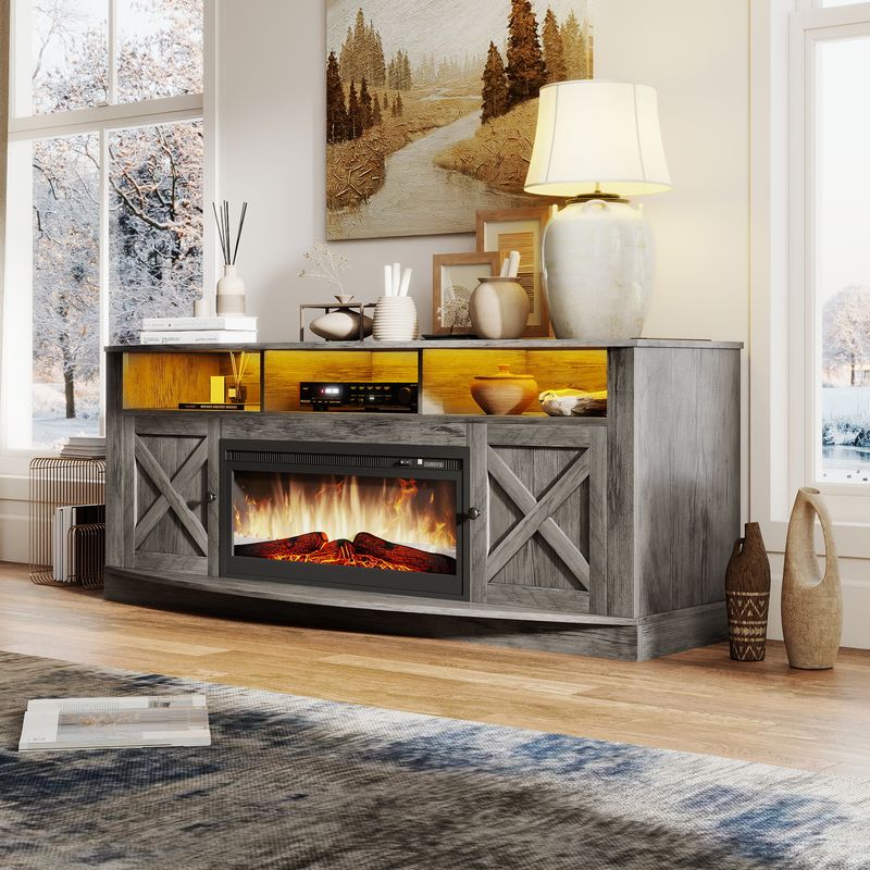 Side view of the tv stand with electric fireplace