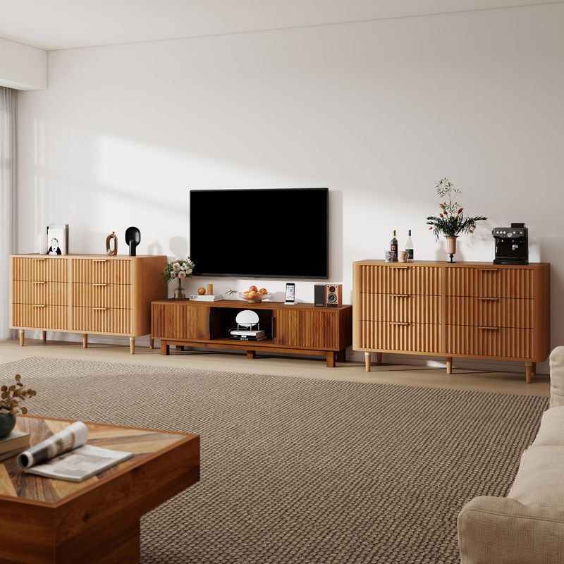 TV stand and two storage cabinets next to it