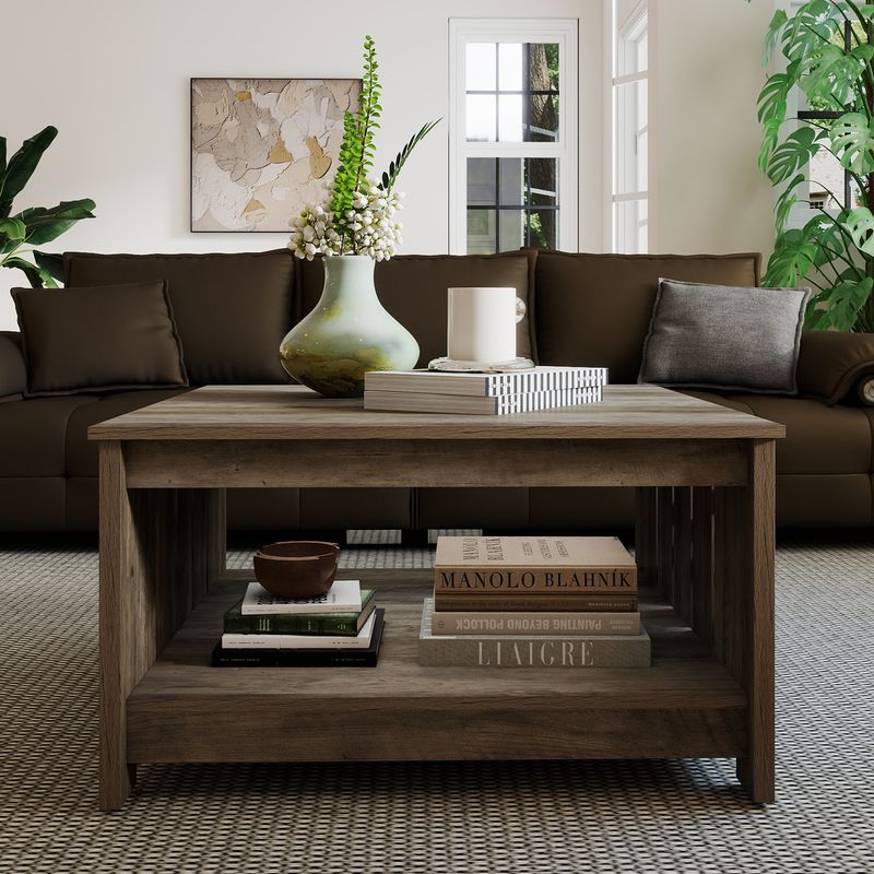 Farmhouse Square Wooden Coffee Table​ with Storage
