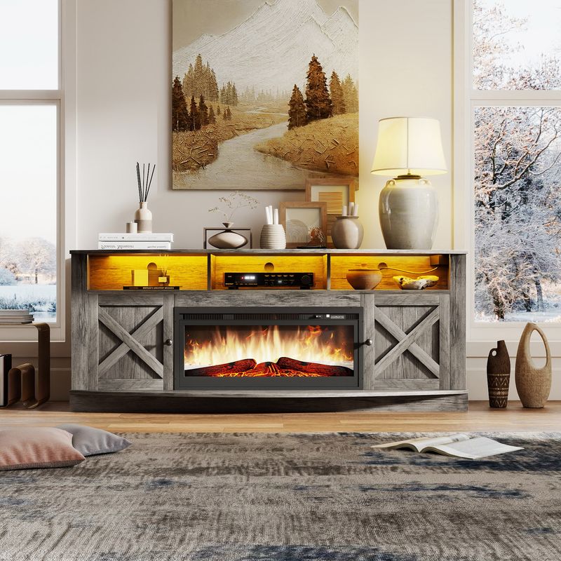 Front view of the Entertainment center with electric fireplace