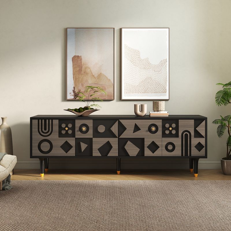 black mid century modern tv stand, carved wood tv stand, tv stand for 80 inch tv​, mid century modern tv stand, mid century modern tv stand 70 inch, black tv stand, black 70 inch tv stand​